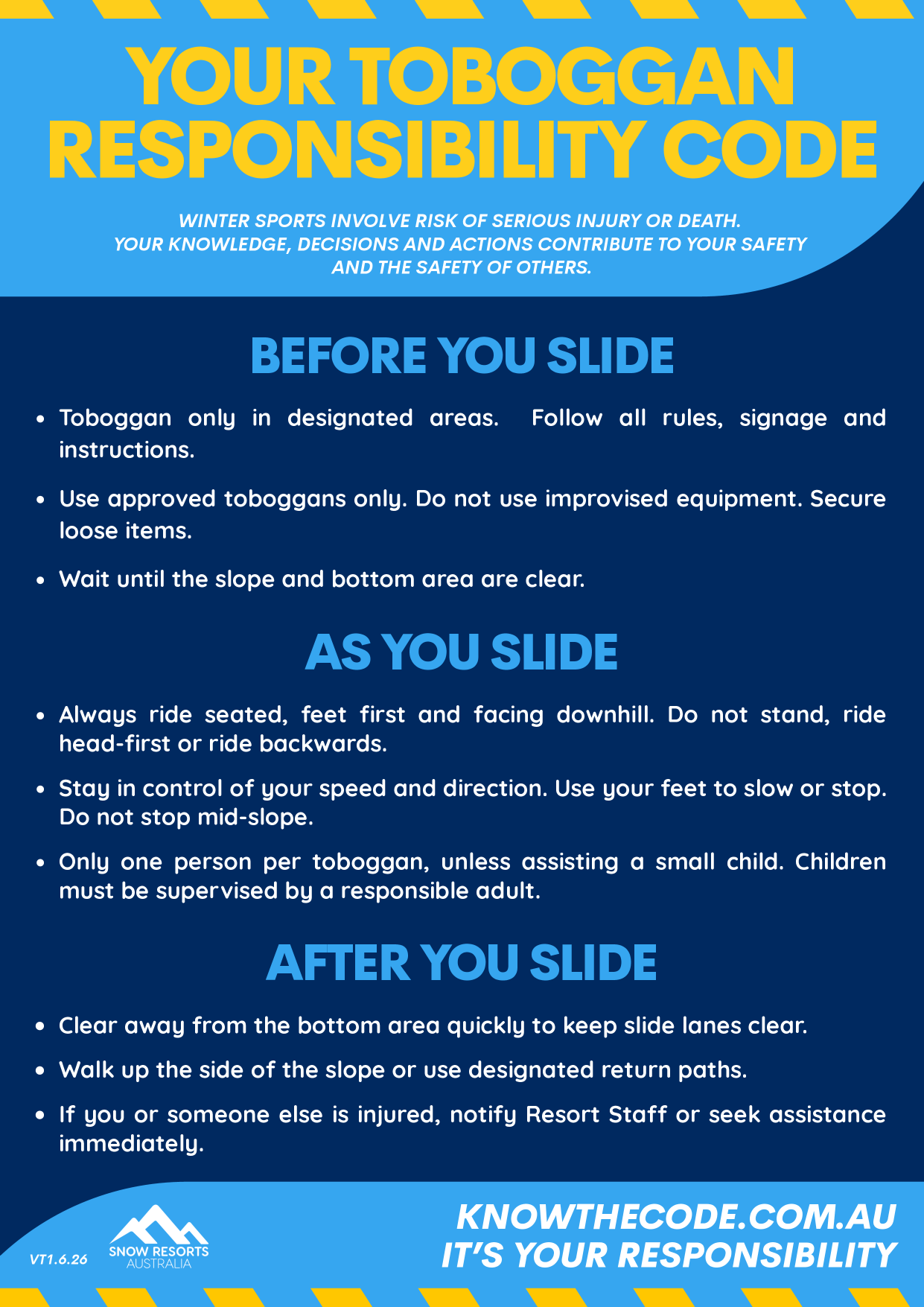 Official Toboggan Responsibility Code poster